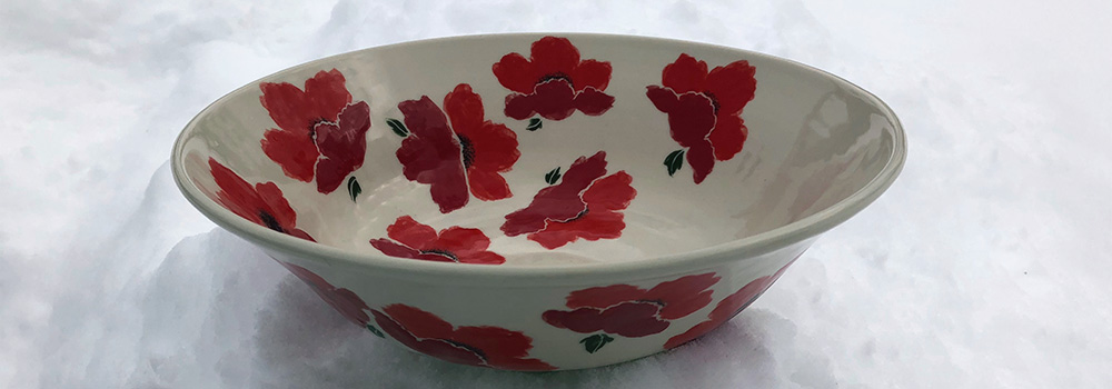 Large Red Poppy Bowl created by Windring Hand Crafted Pottery
