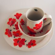 Red Poppy Dinner Plate, Bowl and Coffee Cup